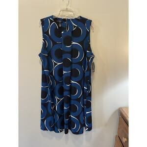 Alfani Womens 18W Teal Black Chic Circle Print Draped Sheath Dress Brand New